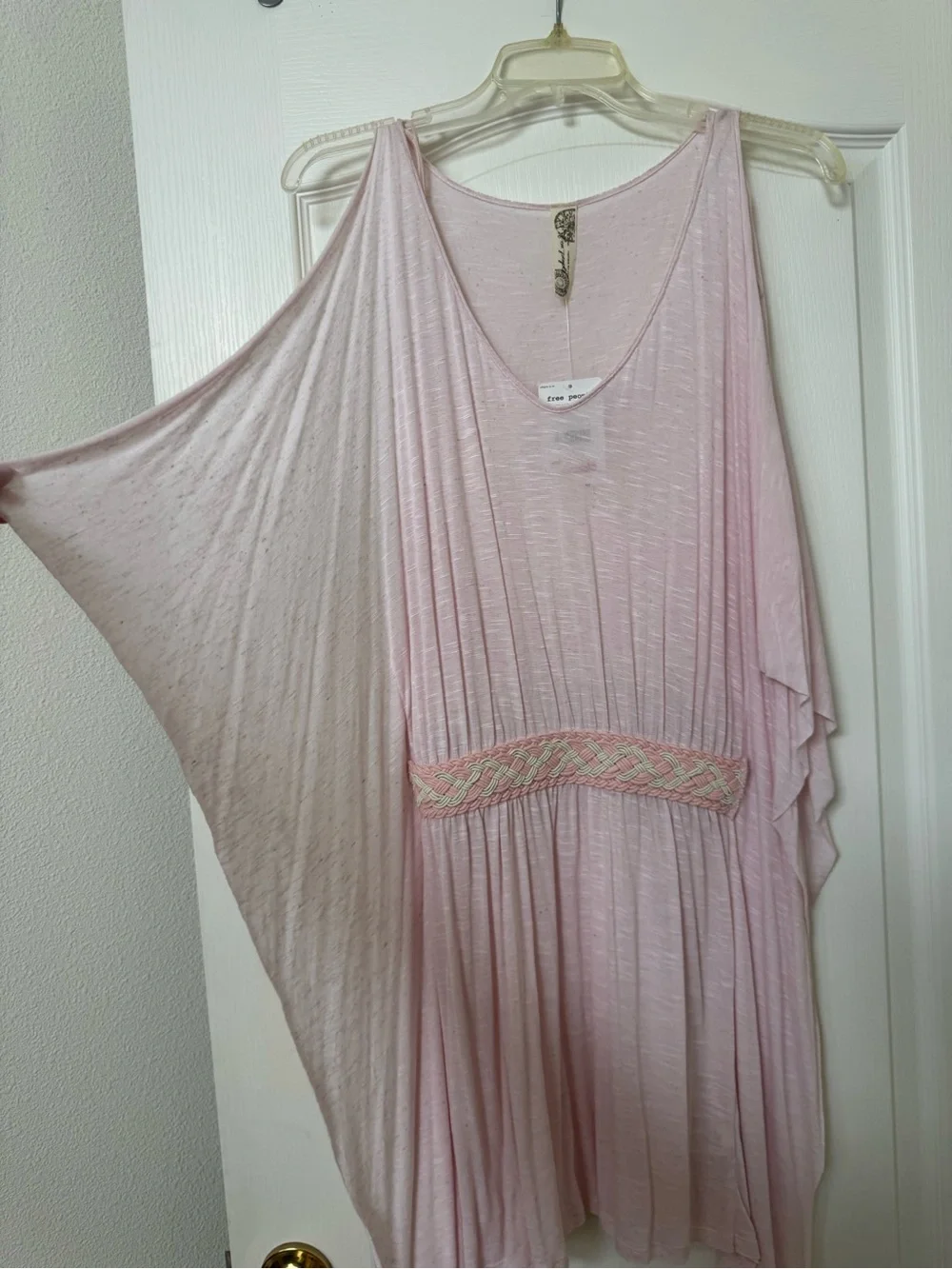 Free People Light Pink Embroidered-Waist Mini Dress